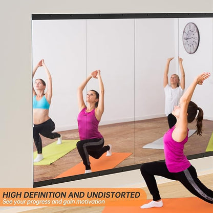 Hasipu 3 Pcs 55''x17'' Home Gym Mirror Large Full Length Wall Mounted Full Body Mirror for Yoga Dance Fitness Exercise Studio Bedroom Garage, Frameless Tempered Glass Workout Mirrors Black Rectangular