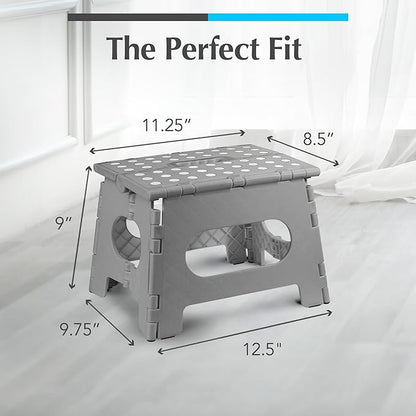 Handy Laundry - Folding Step Stool - Sturdy Enough Collapsible Stool to Support Adults and Safe Enough for Kids - Opens Easy with One Flip - Great for Kitchen, Bathroom or Bedroom (Grey - 9 Inch)