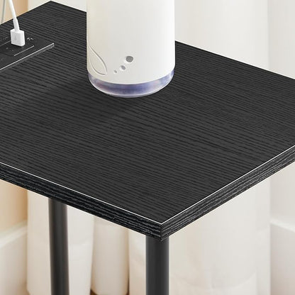 HOOBRO Side Table with Charging Station, End Table with USB Port and Outlets, Nightstand with 2-Layer Storage Shelves for Small Spaces, Living Room, Bedroom, Black BK09UBZ01