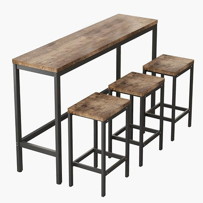 KEIKI 60.24” Long Bar High Top Dining Table and 3 Stools Chairs Set, Wood Behind Couch Sofa Counter Height Pub Furniture for Breakfast, Kitchen Living Party Room, Natural