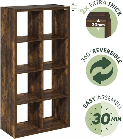 Furinno Cubicle Open Back Decorative Cube Storage Organizer, 8-Cube, Amber Pine