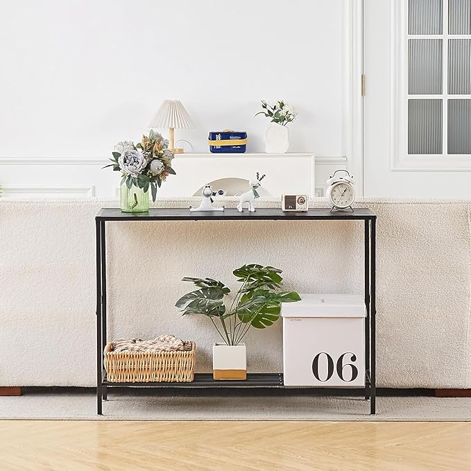Wimarsbon Console Table,Multifunctional Sofa Side Table with Shelves,Behind Couch TV Tables with Metal Frame,Accent Display Stand for Hallway,Entrance (41.9" 2-Layer Black Frame)