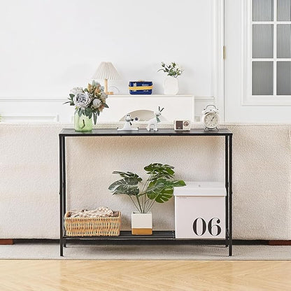 Wimarsbon Console Table,Multifunctional Sofa Side Table with Shelves,Behind Couch TV Tables with Metal Frame,Accent Display Stand for Hallway,Entrance (41.9" 2-Layer Black Frame)