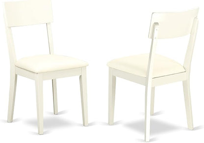 East West Furniture DLAD5-LWH-LC 5 Piece Modern Dining Table Set Includes a Round Wooden Table with Dropleaf and 4 Faux Leather Dining Room Chairs, 42x42 Inch, Linen White