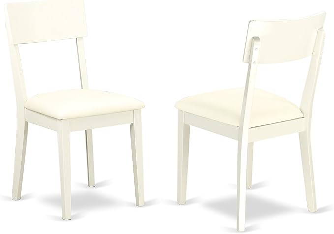 East West Furniture SUAD3-LWH-LC 3 Piece Dining Set Contains a Round Dining Room Table with Dropleaf & Shelves and 2 Faux Leather Upholstered Chairs, 42x42 Inch, Linen White