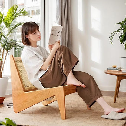 Rattan Accent Chair for Living Room, Mid Century Side Chair, Comfy Bamboo Chairs for Bedroom Reading Room, Wood
