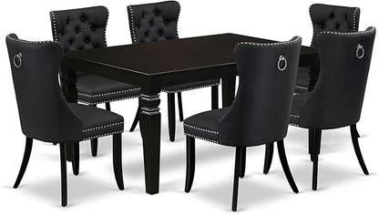 East West Furniture LGDA7-BLK-12 7 Piece Dinette Set Contains a Rectangle Kitchen Table with Butterfly Leaf and 6 Polyester Fabric Parson Dining Chairs, 42x84 Inch, Black