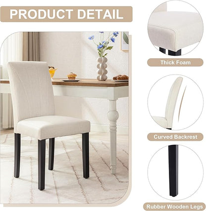 VECELO Upholstered Dining Chairs Set of 4, Modern Fabric and High Back & Solid Wood Legs, Parsons for Kitchen/Living Room- Beige