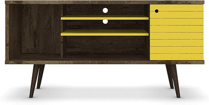 Manhattan Comfort Liberty Mid Century Modern TV Stand for Televisions up to 50 Inches, Bedroom and Living Room Entertainment Center with Storage, Shelves, and Cabinet, 53" Wide, Rustic Brown/Yellow