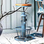 Topower Aged Steampunk Deco Industrial Round Bottom Adjustable Height Cafe Coffee Retro Vintage Fire Hydrant Design Pub Kitchen Counter Bar Stool (Antique Blue, Wooden Top)