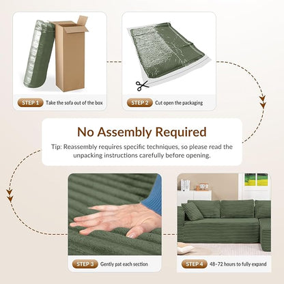 COMHOMA 105”Modular Sectional Sofa with Deep Seat,Cloud Upholstered L-Shape Couch Wide Arms Corduroy Fabric High-Density Foam Chaise Lounge for Living Room No Assembly Required