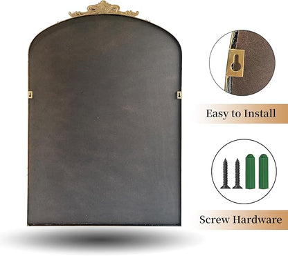 WAMIRRO Ornate Gold Mirror,Vintage Arched Baroque Antique Mirorrs for Living Room/Hallway/Fireplace/Bathroom/Entryway 24"X36"