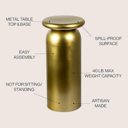 JONATHAN Y END1008B Miles 22.75" Mid-Century Modern Metal Sleek Cylinder Drink Table, Gold for Living Room, Bedroom, Office, Bathroom