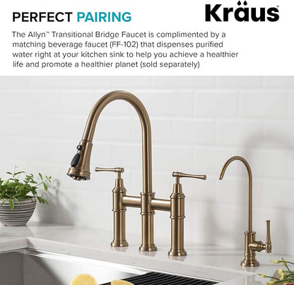 KRAUS Allyn Transitional Bridge Kitchen Faucet with Pull-Down Sprayhead in Brushed Gold, KPF-3121BG