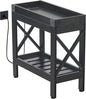 Narrow Side Table, Slim End Table with Charging Station for Small Spaces, with 2 USB and 2 Power Outlets, 21.7" L x 10" W x 21.7" H