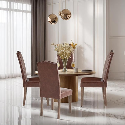 Stylish Upholstered Parsons Dining Chair PU Faux Leather with Silver Nailhead Trim and Sturdy Solid Wood Legs