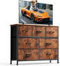 DUMOS Dresser for Bedroom with 7 Drawers, Storage Organizer Units Furniture, Chest Tower TV Stand with Fabric Bins, Metal Frame, Wooden Top for Nursery, Living Room, Bedroom, Closet, Brown