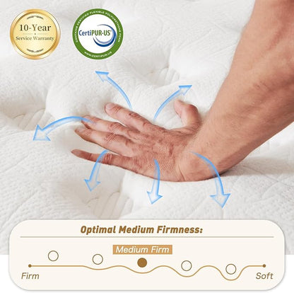 King Size Mattress 12 Inch, Hybrid Memory Foam Mattress with Zoned Pocket Coils Support and Motion Isolation Design, Strengthen Edge Support,CertiPUR-US Certified, Medium Firm in a Box