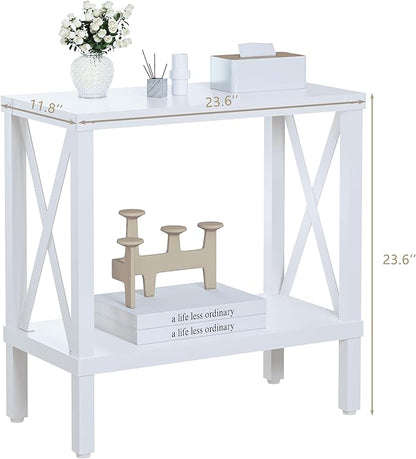 Narrow End Table, Large Sofa Side Table, Farmhouse Nightstand with Storage Shelve, Slim Bedside Table for Living, Room Bedroom, Lounge White MLBZ17W
