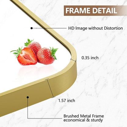 20x28 Inch Gold Mirror, Framed Rectangle Mirror with Rounded Corner, Brushed Brass Mirror, Gold Bathroom Mirror for Over Sink, Vanity, Living Room, Bedroom, Horizontal/Vertical