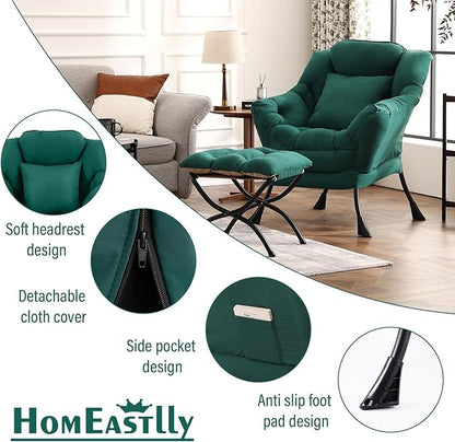 Lazy Chair with Ottoman, Modern Lounge Armchair with a Pillow, Leisure Sofa Armchair Set, Reading Chair with Footrest for Living Room, Bedroom, Office, Dorm Room, Peach Green