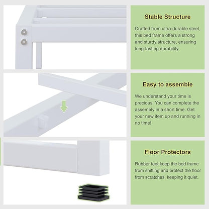 EMODA 12 Inch King Bed Frame, Metal Platform White Bed Frame King No Box Spring Needed, Heavy Duty Steel Slats Support, Easy Assembly, Noise Free