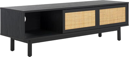 SAFAVIEH Aino TV Stand for up to 60" Flatscreen – Black, 2 Sliding Doors with Interior Storage, 1 Open Shelf, Entertainment Media Console (MED9619B)