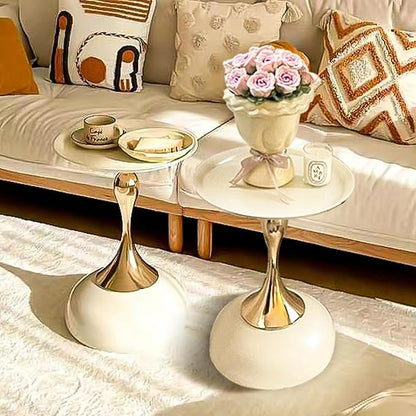 Elegant Modern Side Table - Featuring a Unique Hourglass Design, Ideal for use in Living Rooms, cafes, Dining Rooms, bedrooms, and Outdoors - a Fashionable Decoration (2, Off White)