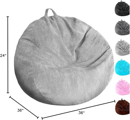 Kisoy Bean Bag Chair Cover (No Filler) Stuffed Animal Storage Bean Bag Cover Pets Dogs/Cats Lazy Beds. Washable Ultra Soft Corduroy Stuffed for Organizing Plush Toys or Textile, Sack Bean Bag
