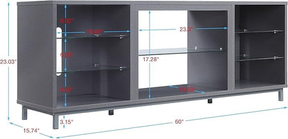 Manhattan Comfort Brighton 60" TV 7 Shelves, Tempered Glass Dividers and Media Wire Management, Modern Free-Standing Entertainment Center for Living Room, Fits up to 56" Television, OneSize, Grey