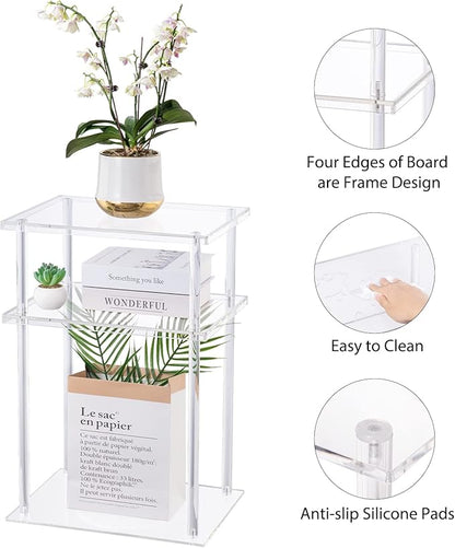 HMYHUM Clear Acrylic Side Table, 3-Tier End Table for Living Room, Small Bedside Table/Nightstand for Bedroom, Home Accent Table, Frame Design, 15.7" L x 11.8" W x 23.2" H