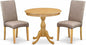 East West Furniture AMDR3-OAK-16 3 Piece Dining Room Table Set Contains a Round Kitchen Table with Pedestal and 2 Dark Khaki Linen Fabric Parsons Dining Chairs, 36x36 Inch, Oak