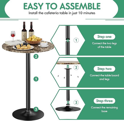 Shahoo Round Bar Table, Cocktail Tables with Metal Base & MDF Top, for Bistro Pub, Cafe, Faux Marble