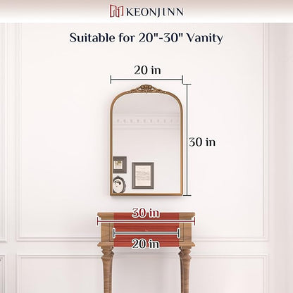 Keonjinn Antique Arch Mirror 20" x 30", Black Ornate Vintage Mirror, Baroque Decorative Mirrors for Mantle, Bathroom, Living Room, Hallway, Fireplace, Flench Cleat Mounting