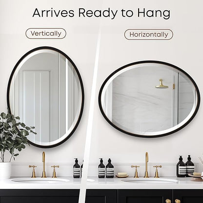 OVALCREST - Oval Wooden Beveled Wall Mirror for Home Decor, Bathroom, Vanity, Bedroom, Living Room, Hallway - London Style (Rubbed Black) 25.1 x 37.1