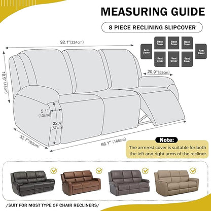vctops 8 Pieces Geometric Jacquard Plush Recliner Sofa Covers Soft Fuzzy Fluffy 3 Seats Couch Cover Anti-Slip Sofa Slipcover Furniture Protector with Elastic Bottom for Kids Pet(Yellow,3 Seat)