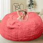 Bean Bag Chair for Adults Kids Without Filling Comfy Oversized Round Lazy Sofa Bean Bag Cover for Stuffed Animal Storage Bedroom Living Room Chairs, 6FT, Rose Red