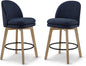 Counter Height Barstools 26 inch Upholstered Swivel Bar Stools with Back and Wood Legs for Kitchen Island,Set of 2,Blue Fabric-Armless
