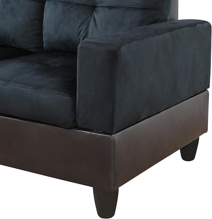 NicBex Sectional Couch 3 Pieces Sofa Set with Left Chaise Lint PVC L Shaped Cloud Couch for Living Room Furniture Sets with Storage Ottoman, Modular Sofa for Living Room & Apartment, Dark Blue+Brown