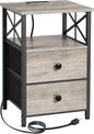 AMHANCIBLE Night Stand, Nightstand with Charging Station, End Tables Living Room with Fabric Drawer, Bedside Table with USB Ports and Outlets for Small Spaces Bedroom, Greige HET05XGY1