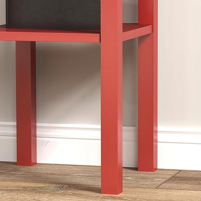 HOMCOM 2-Tier Side Table with Drawer, Narrow End Table with Bottom Shelf, for Living Room, Set of 2, Red