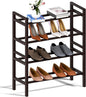 Haddockway Bamboo Shoe Rack for Closet, Free Standing Shoe Organizer with Smooth Round Rods & Convenient Handles, Stackable Shoe Storage Shelf for Entryway, Hallway(Brown, 4-Tier(Small))
