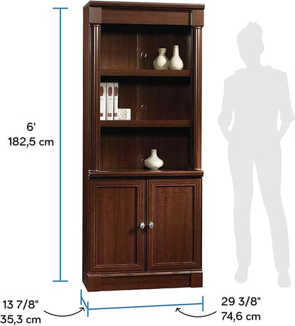 Sauder Palladia Book Shelf, Bookshelf with Storage, Library Bookcase with Doors and Adjustable Shelves, L: 29.37" x W: 13.90" x H: 71.85", Select Cherry