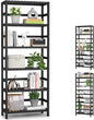 Homykic 6-Tier Bamboo Bookshelves and Bookcases, Adjustable 63.4”Tall Shallow Book Shelf Organizer Rack, Freestanding Storage Shelving Unit for Living Room, Kitchen, Bathroom, Office, Black