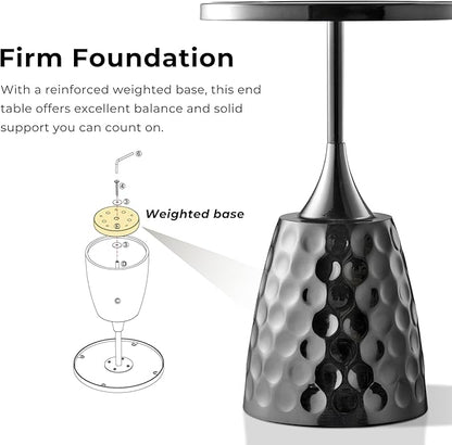HOMES: Inside + Out Halric Modern 24" Tall Round End Table with Printed Tabletop and Iron Metal Base, Accent Furniture, Pedestal Stand for Living Room, Home Office, Black with Geometric Floral
