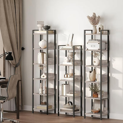 Bookshelf, 6-Tier Bookcase, Standing Book Shelf for Small Space, Storage Shelf Organizer, for Living Room, Bedroom, Study, Balcony, Greige and Black BKHG6601
