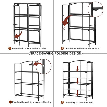 Crofy No Assembly Folding Bookshelf for Living Room, 3 Tier Black Collapsible Book Shelf for Home Office, Portable Bookcase Storage Organizer