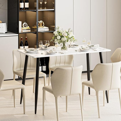 Garden 4 you Wood Dining Table for 4-6 People, Modern Rectangular Indoor Dinner Table, 47" Metal Frame Kitchen Table with Legs for Kitchen, Dining Room, Living Room, White