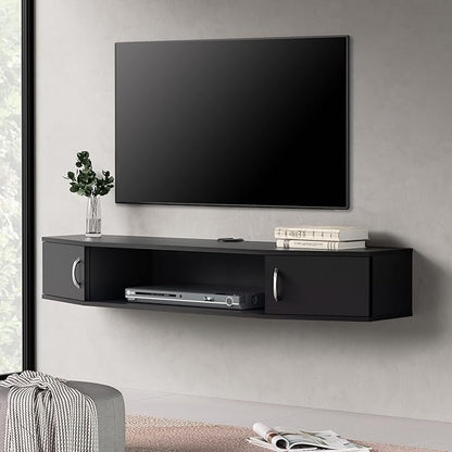 FITUEYES Floating TV Stand Wall Mounted TV Shelf with Door Wood Media Console Entertainment Center Under TV Floating Cabinet Desk Storage Hutch for Home and Office Black