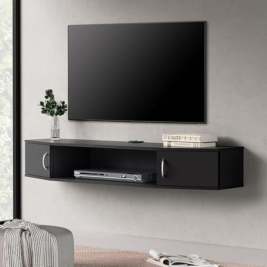 FITUEYES Floating TV Stand Wall Mounted TV Shelf with Door Wood Media Console Entertainment Center Under TV Floating Cabinet Desk Storage Hutch for Home and Office Black